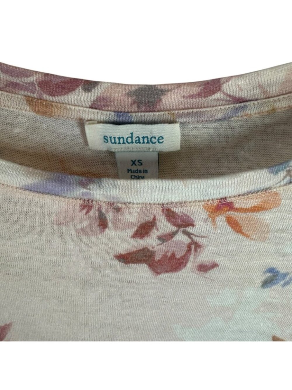 Sundance Pale Pink Floral Linen Knit Top XS Drawstring Hem Lightweight Sweater - Picture 4 of 5